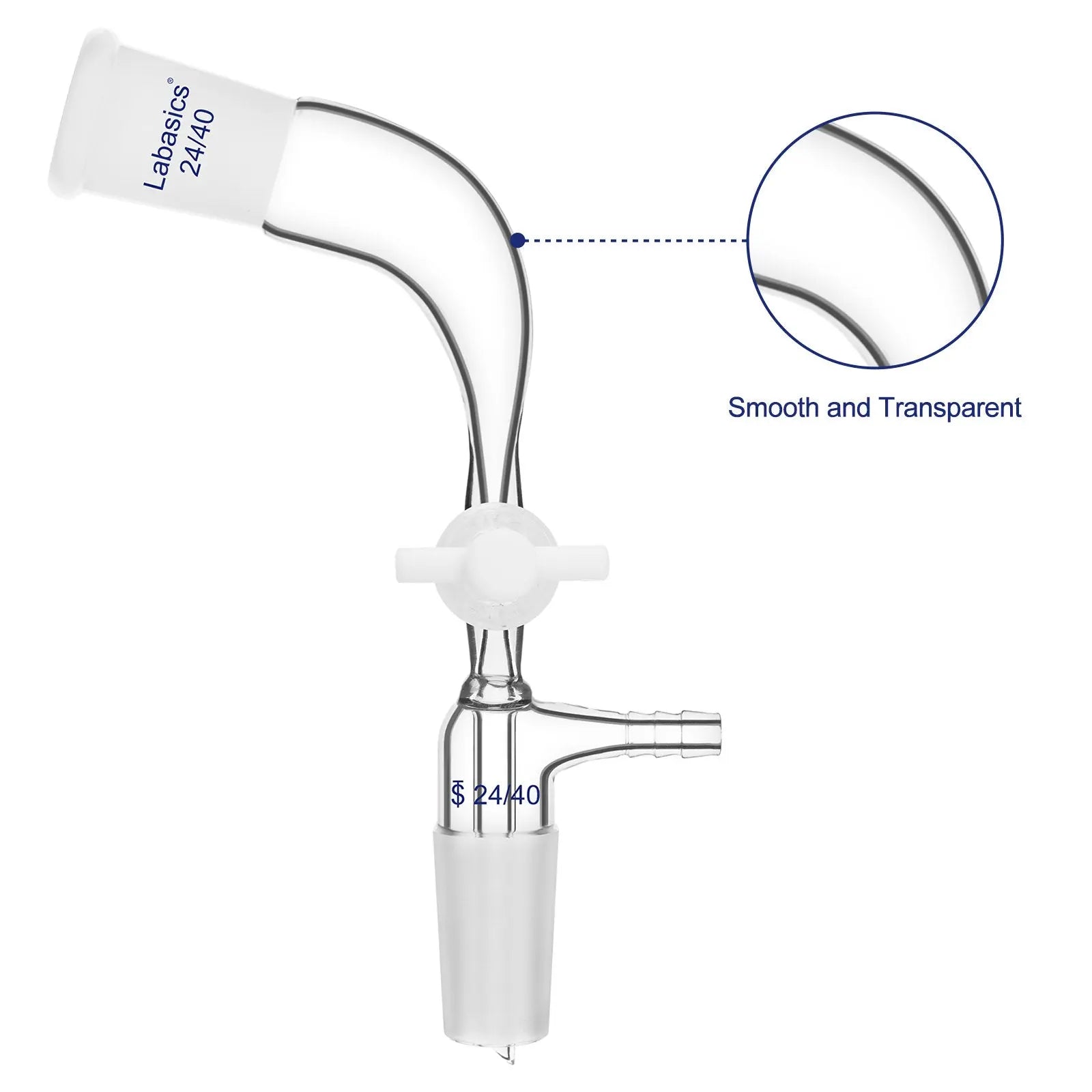 Glass Vacuum Take Off Adapter with PTFE Stopcock, 24/40 Joints, 105 Degree Bent Labasics Shop