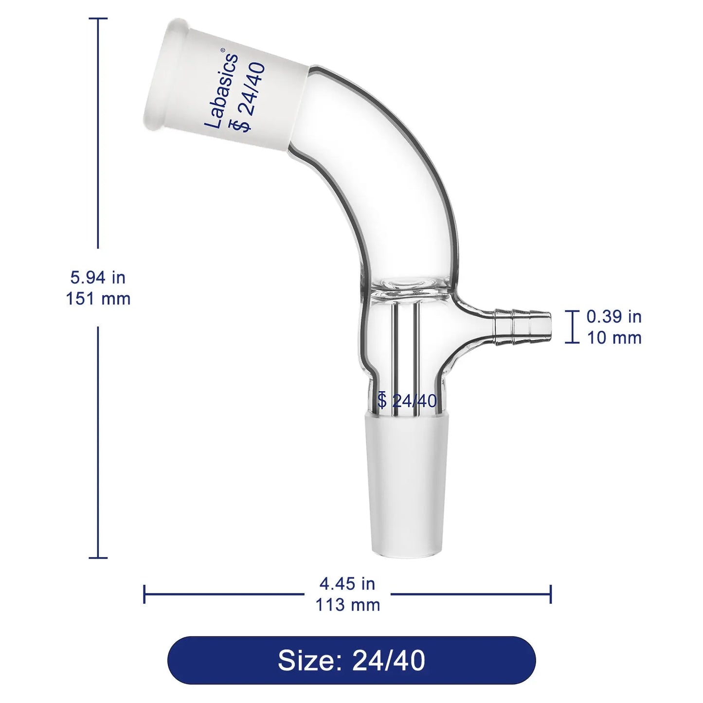 Glass Vacuum Take Off Adapter, 24/40 Joints, 105 Degree Bent Labasics