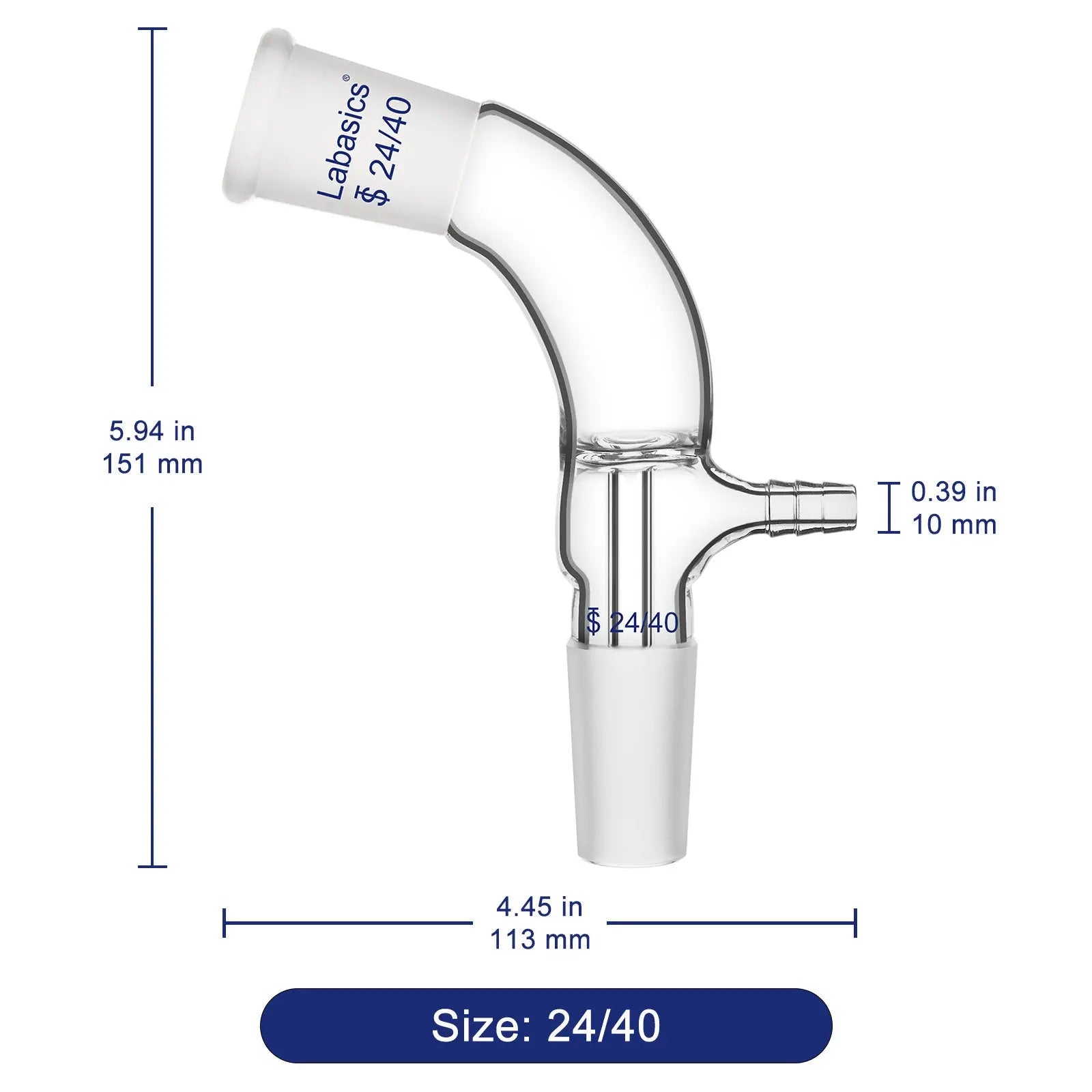 Glass Vacuum Take Off Adapter, 24/40 Joints, 105 Degree Bent Labasics
