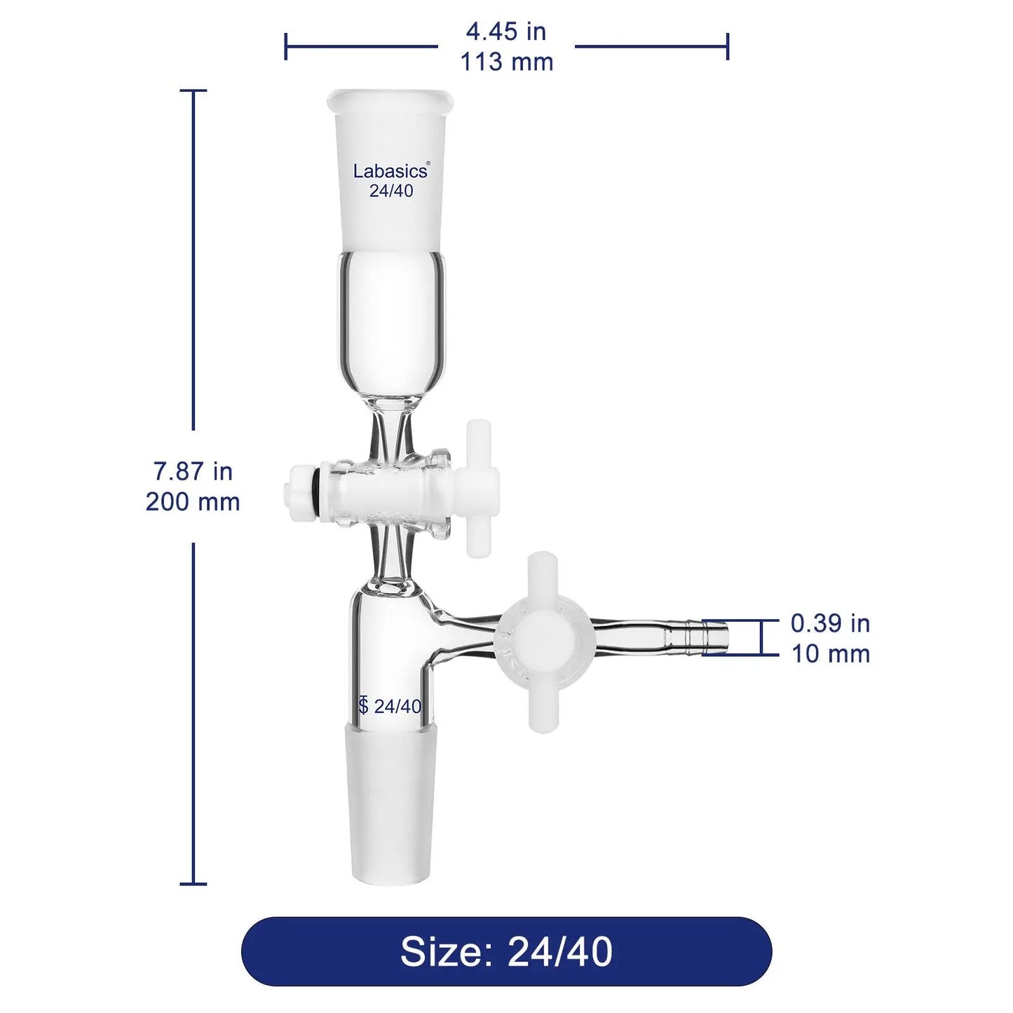 Glass Vertical Vacuum Take Off Adapter with 2 PTFE Stopcocks Labasics