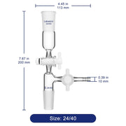 Glass Vertical Vacuum Take Off Adapter with 2 PTFE Stopcocks Labasics