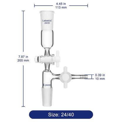 Glass Vertical Vacuum Take Off Adapter with 2 PTFE Stopcocks Labasics