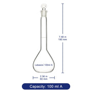 Glass volumetric flask 100 ml, Class A precision borosilicate glass with frosted mouth