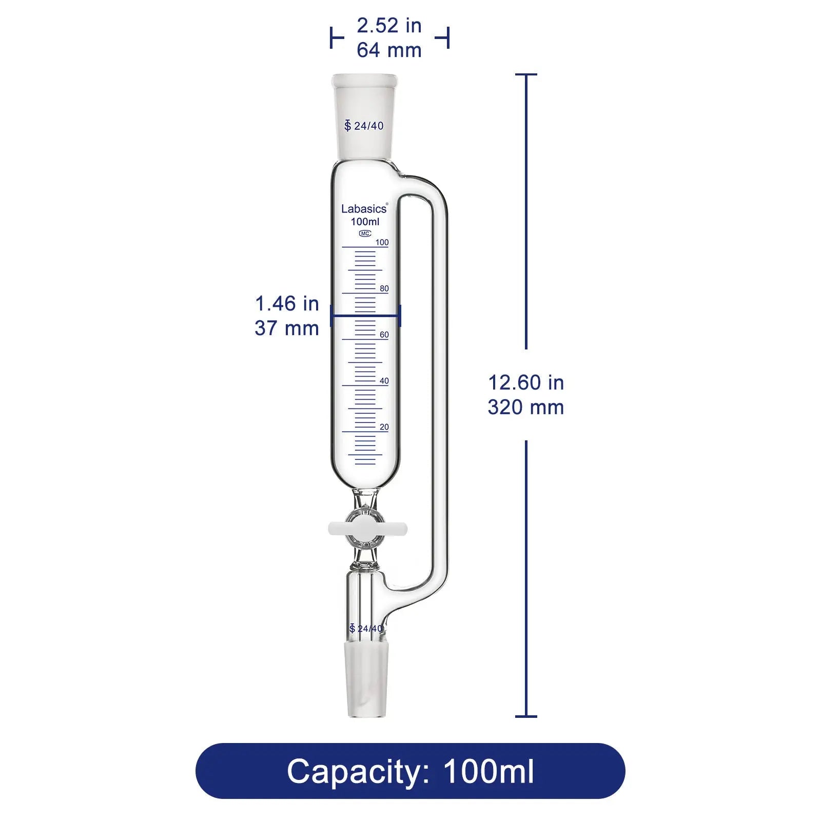 Graduated Pressure Equalizing Addition Funnel, 50-100 mL Labasics