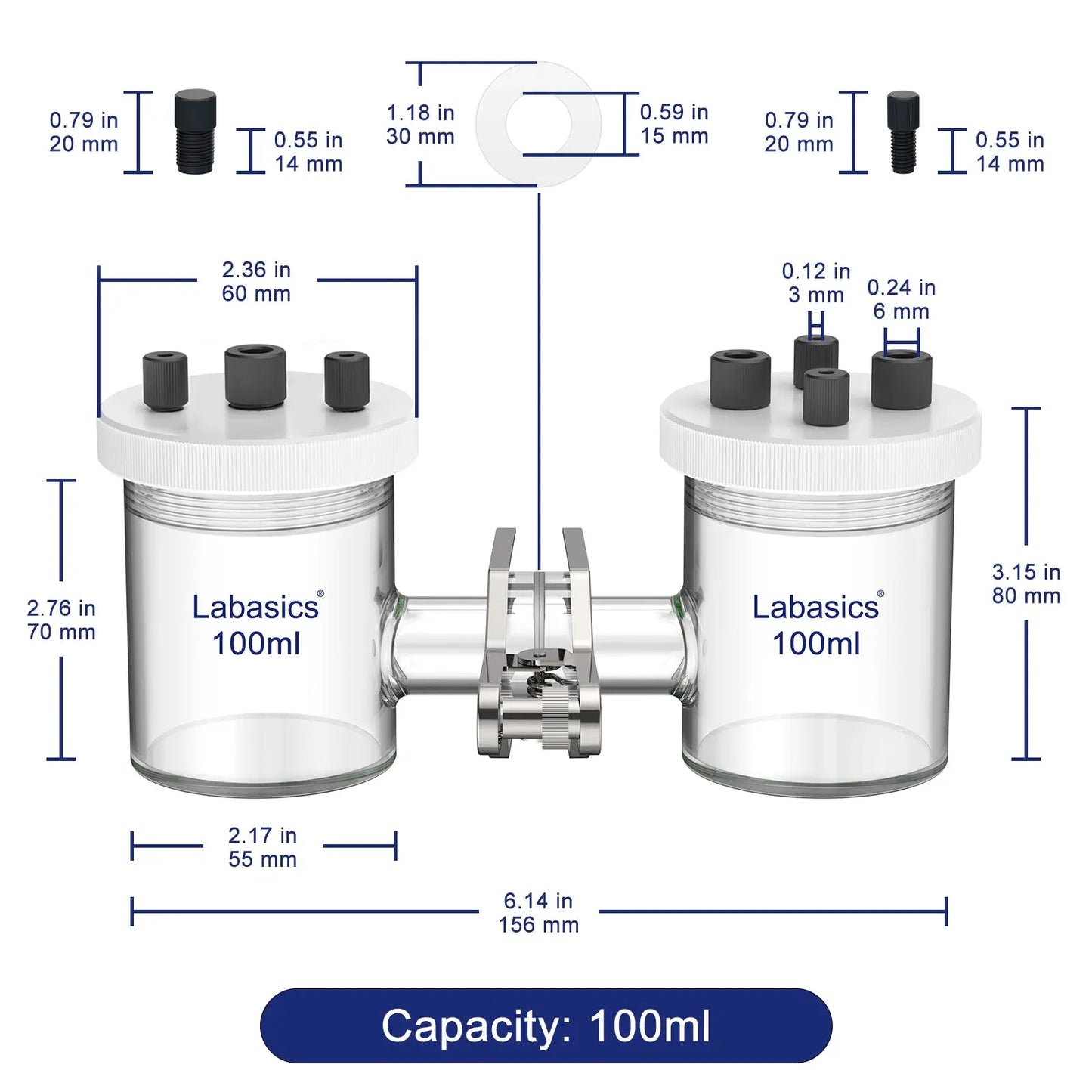 H-Type Electrolytic Cells, 50-100 mL Labasics