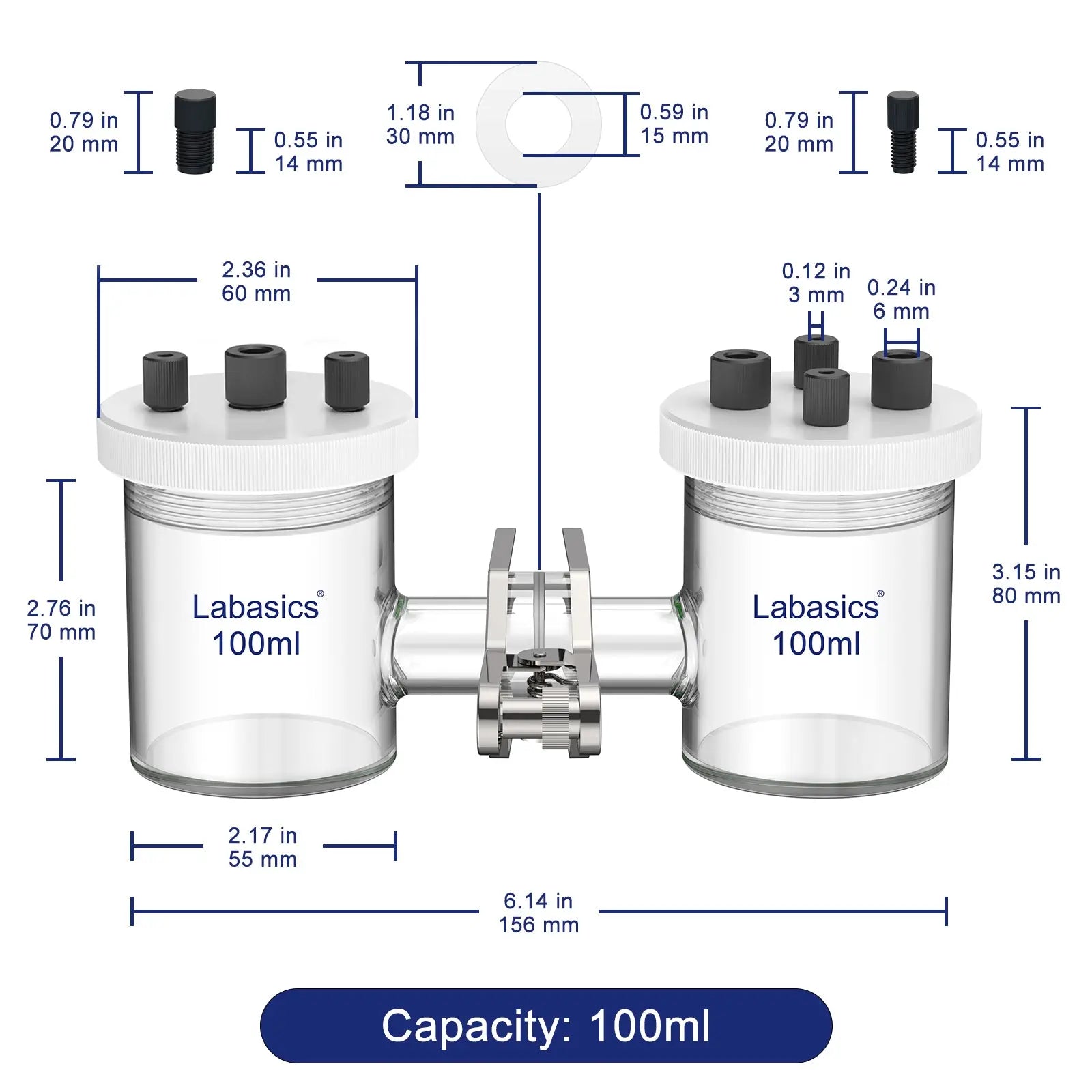 H-Type Electrolytic Cells, 50-100 mL Labasics