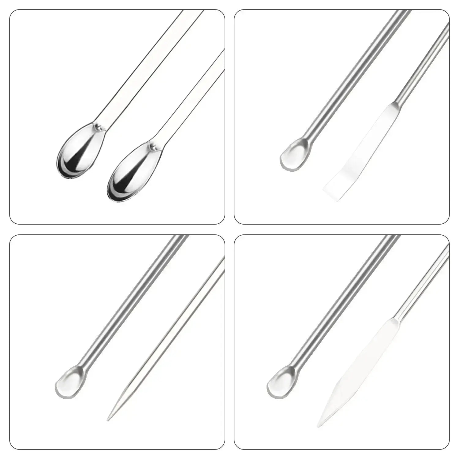 Set of multiple micro spoons and spatulas for varied laboratory sampling applications