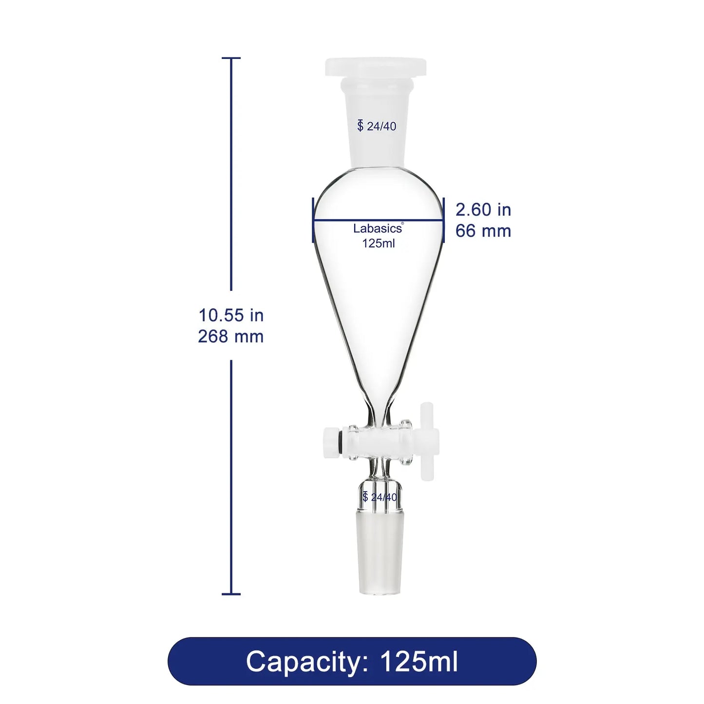 Conical Separatory Funnel, Two 24/40 Joints, 60-250ml Labasics shop