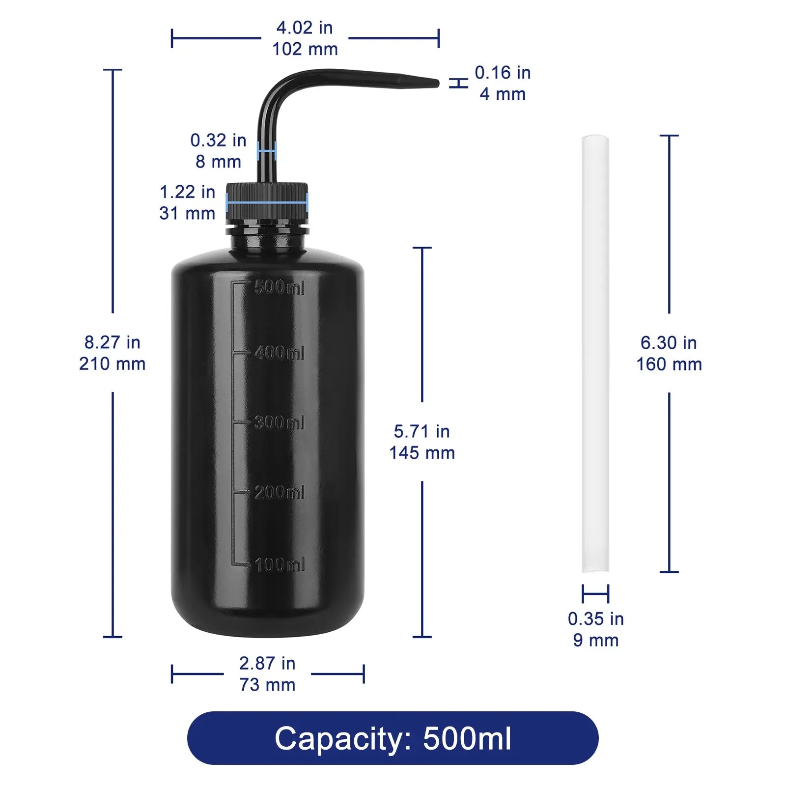 Plastic Wash Bottle, Black, 3 Pack, 250-500 mL Labasics