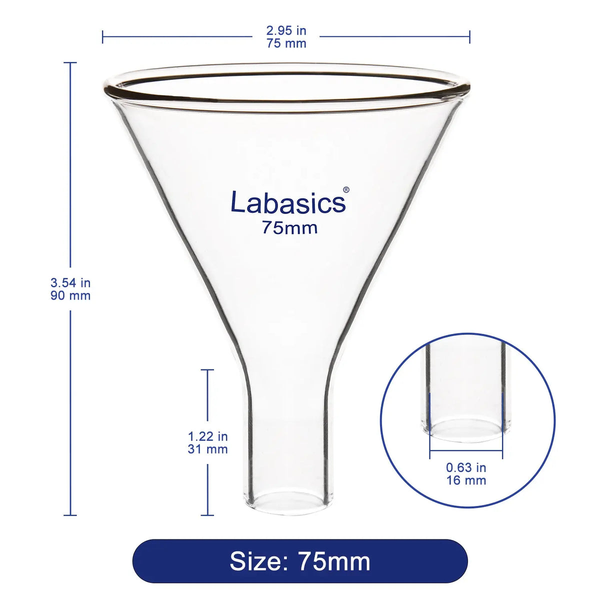 Glass Powder Funnel, 22 mm Stem Length Labasics