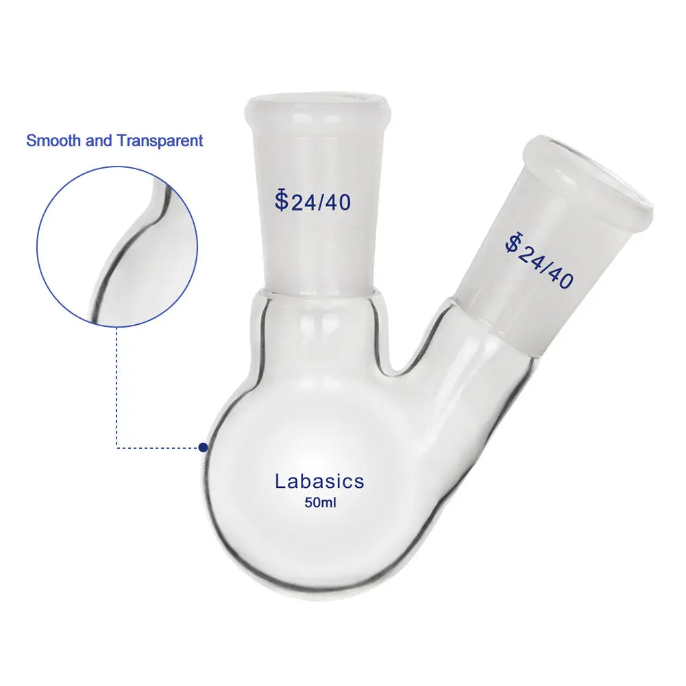 2 Neck Round Bottom Flask, 24/40 Center and Side Standard Taper Outer Joint, 50-2000 mL Labasics