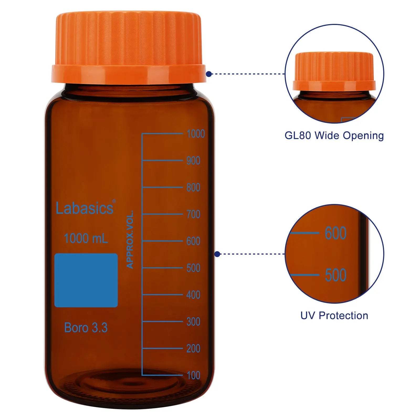 Amber Glass Reagent Storage Bottle for Light-Sensitive Solutions and Samples