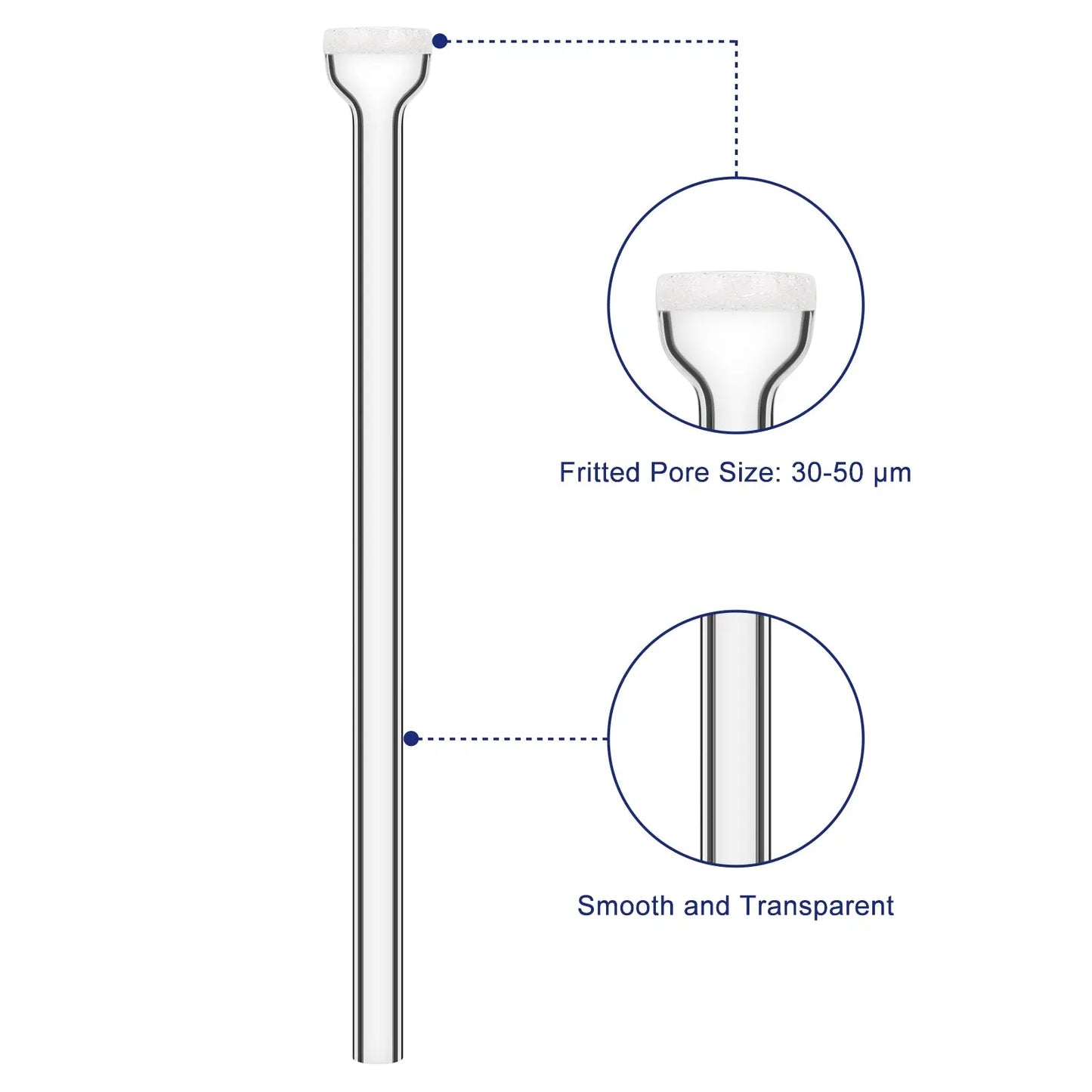 Straight Gas Dispersion Tube with 30-50 μm Fritted Pore Size and Transparent Glass Surface