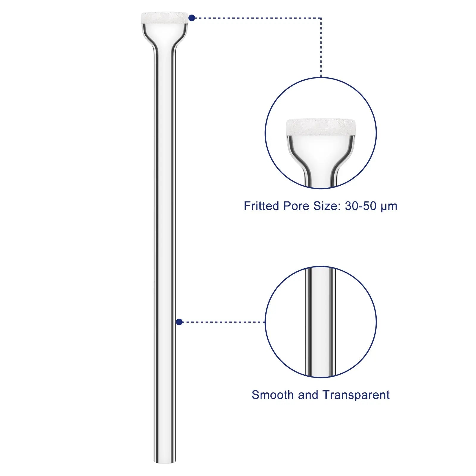 Straight Gas Dispersion Tube with 30-50 μm Fritted Pore Size and Transparent Glass Surface