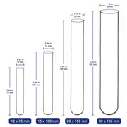 Glass Round Bottom Test Tubes, 20 mm OD X 150 mm Length, 20-50 Packs Labasics