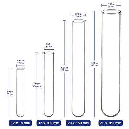 Glass Round Bottom Test Tubes, 20 mm OD X 150 mm Length, 20-50 Packs Labasics