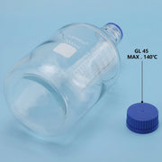 Transparent Media Storage Bottles with GL45 Blue Screw Cap, Soda-Lime Glass, 250-2000 ml Labasics
