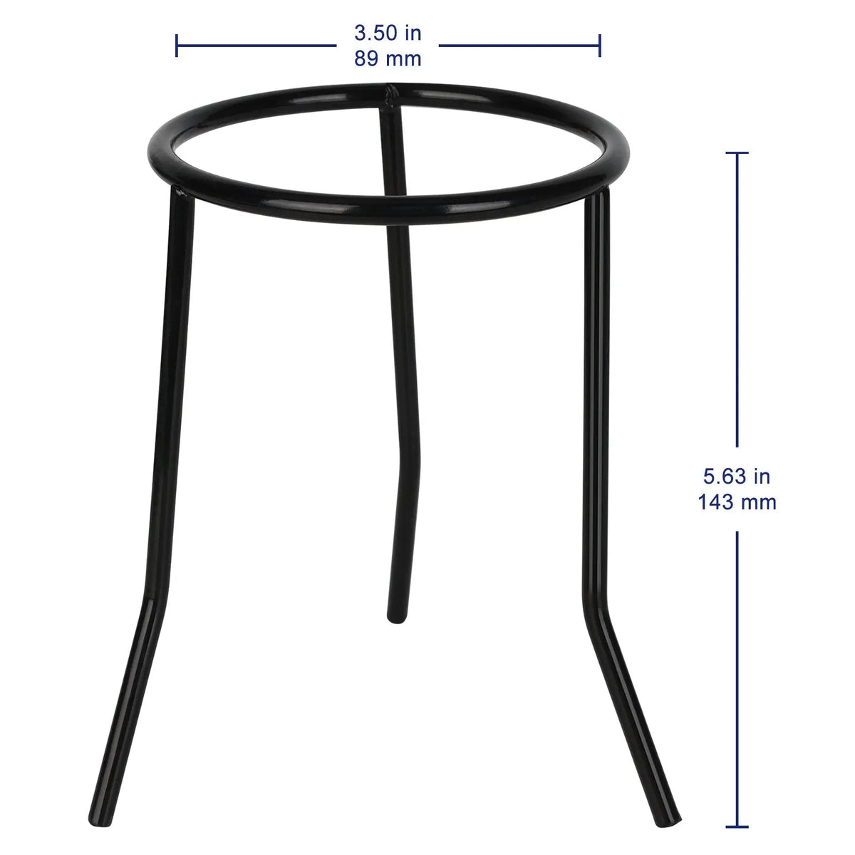 Black metal tripod with a 5.51-inch stand height and 3.54-inch ring diameter