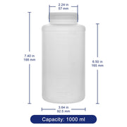 1000 mL HDPE wide mouth reagent bottle with labeled dimensions