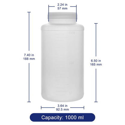 1000 mL HDPE wide mouth reagent bottle with labeled dimensions