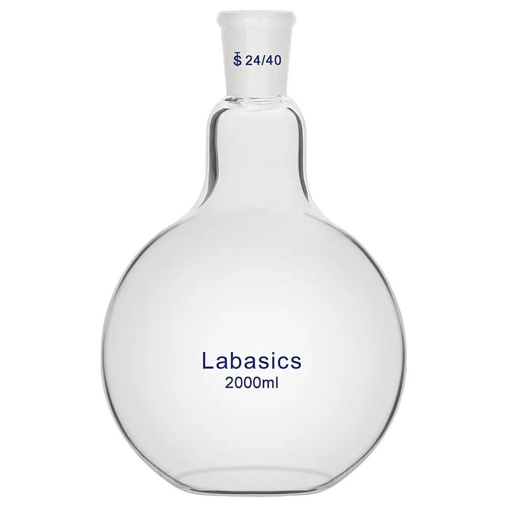 Flat bottom flask, 2000 mL (2 L), borosilicate glass, 24/40 joint, heavy duty flat base flask for laboratory chemical processing