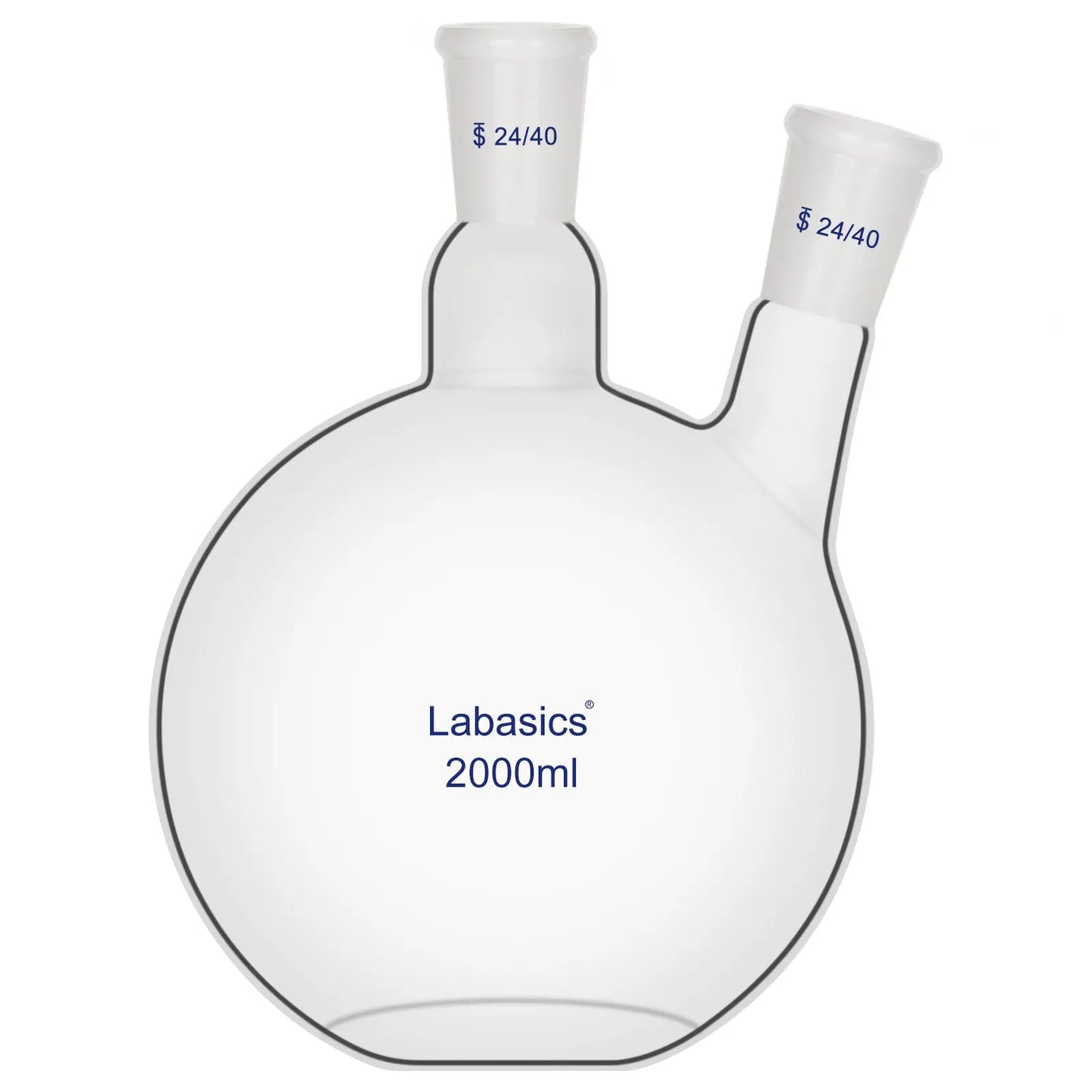 2 Neck Glass Flat Bottom Flask, 24/40 Standard Joint, 50-2000mL Labasics