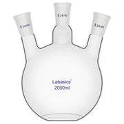2000 mL 3-neck flat bottom flask, borosilicate glass, 24/40 joints, heavy-duty design for large-scale chemical reactions