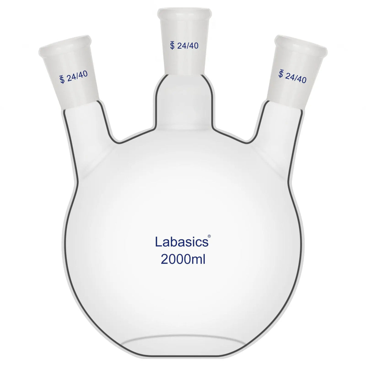 2000 mL 3-neck flat bottom flask, borosilicate glass, 24/40 joints, heavy-duty design for large-scale chemical reactions