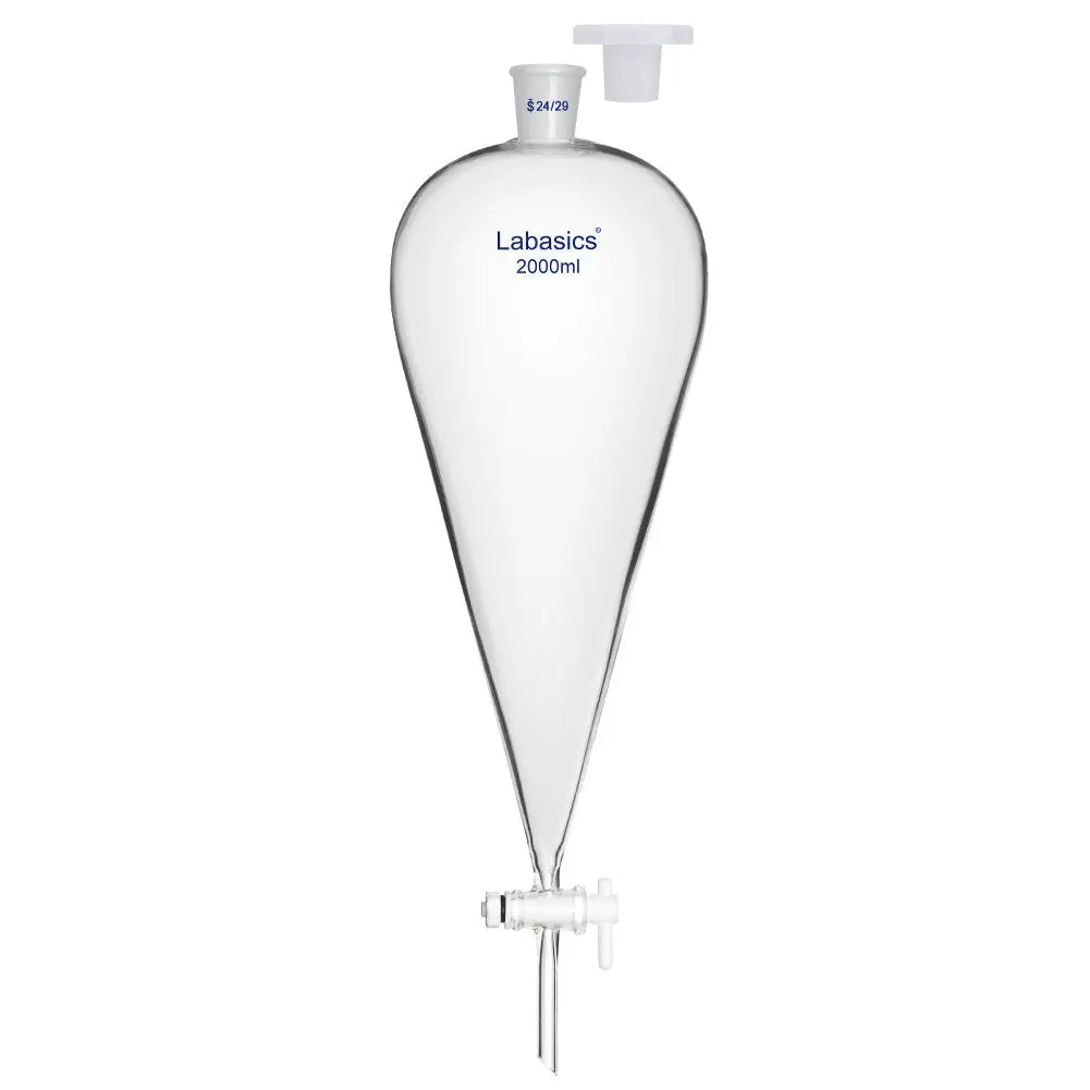 Separatory funnel, 2000 mL (2 L), borosilicate glass, 24/29 joint, plastic stopper, PTFE stopcock, for large-volume extraction