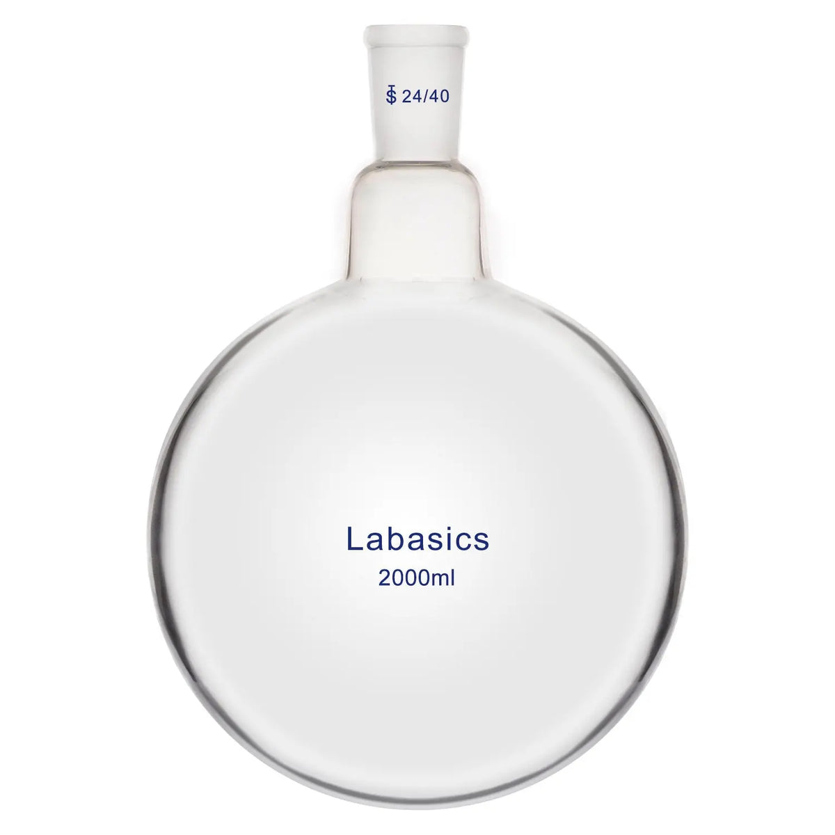 Round bottom flask, 2000 mL (2 L), single neck, 24/40 joint, borosilicate glass, large capacity for lab experiments