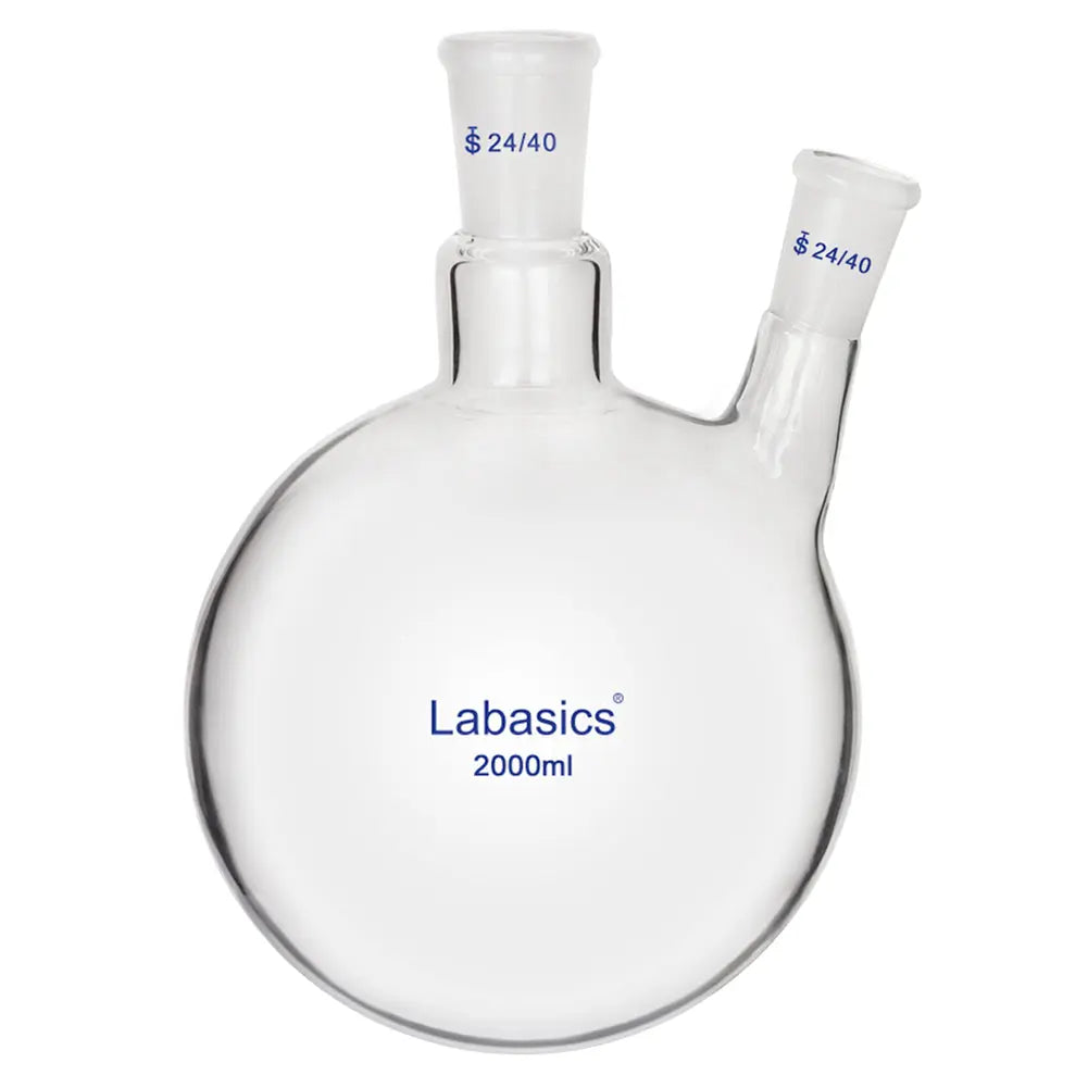 2 neck round bottom flask, 2000 mL (2 L), borosilicate glass, 24/40 joints, for distillation and reflux experiments