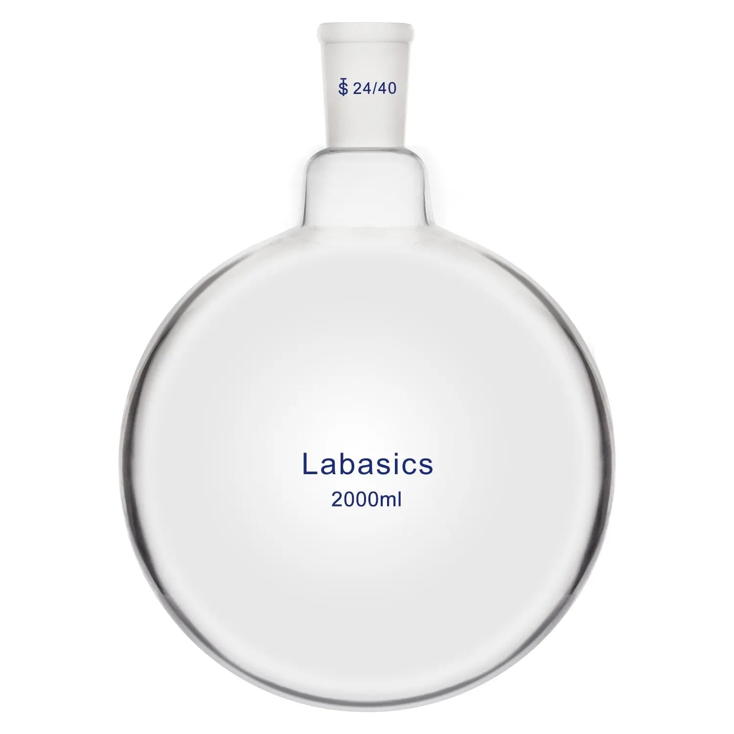 Round bottom flask, 2000 mL (2 L), short neck, borosilicate glass, 24/40 joint, large capacity for laboratory chemical processing