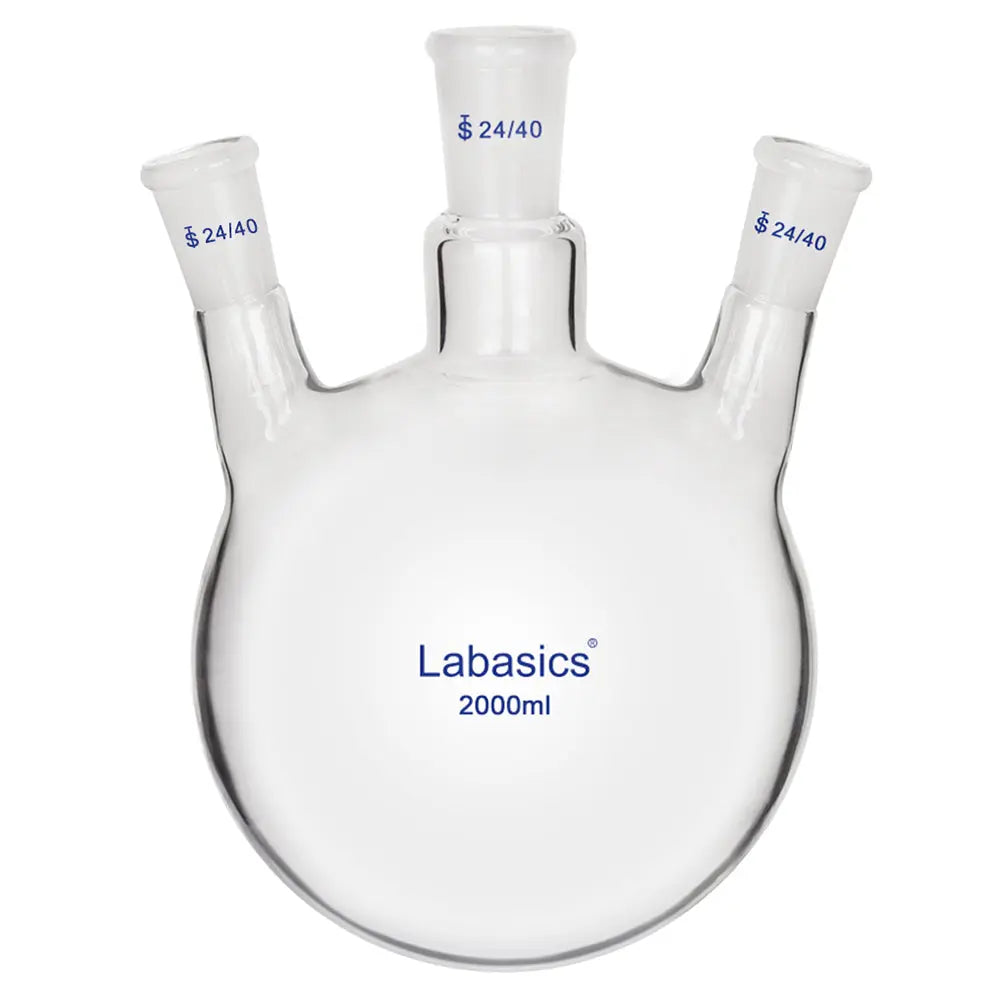 3 neck round bottom flask, 2000 mL (2 L), borosilicate glass, multi-neck design for distillation and reflux experiments