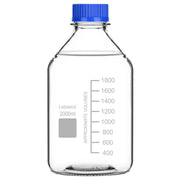 Media storage bottle, 2000 mL (2 L), soda-lime glass, GL45 screw cap, large capacity, leak-proof design, with clear scale for storage use