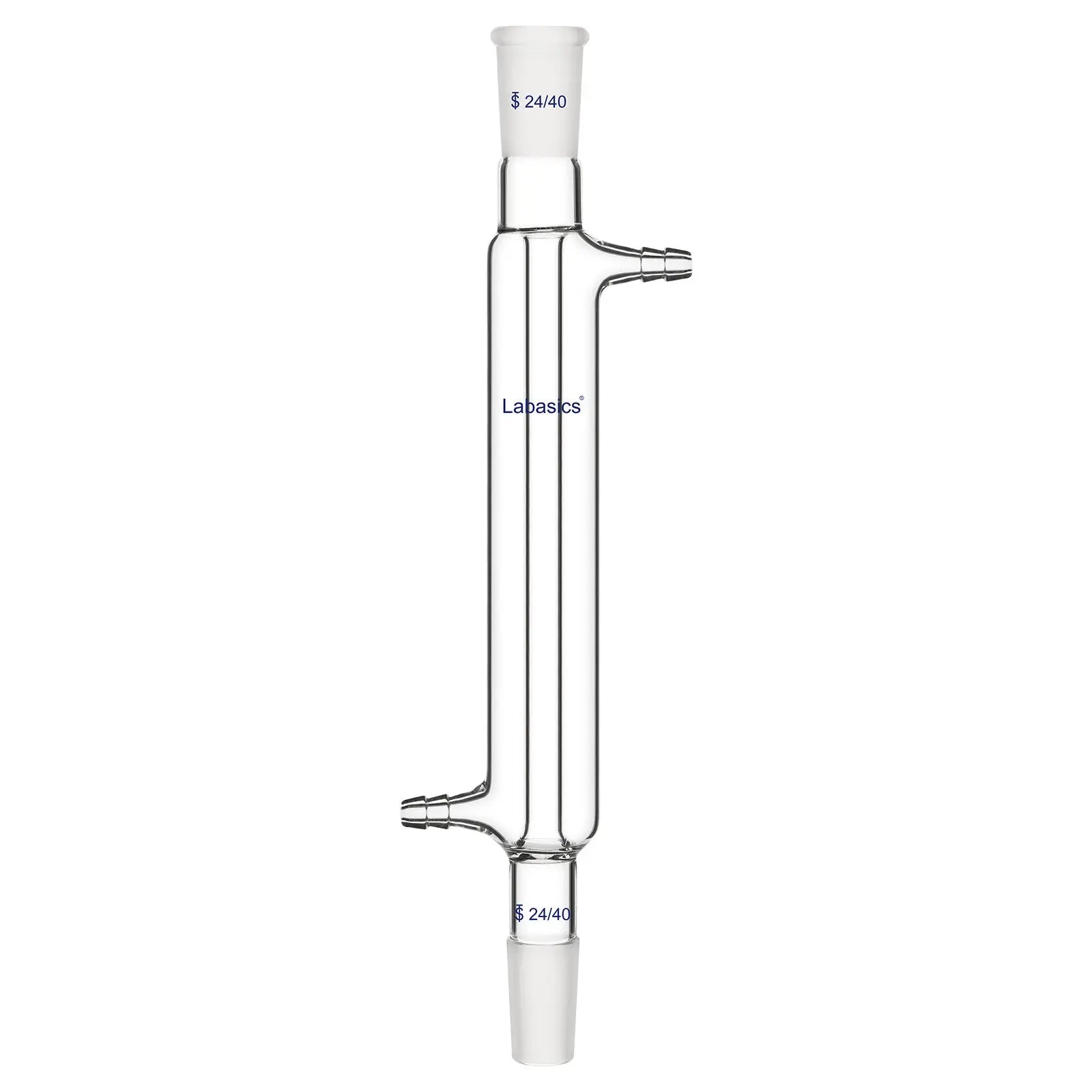 Liebig condenser, 200 mm jacket length, borosilicate glass, 24/40 joints, straight condenser tube for efficient laboratory distillation cooling
