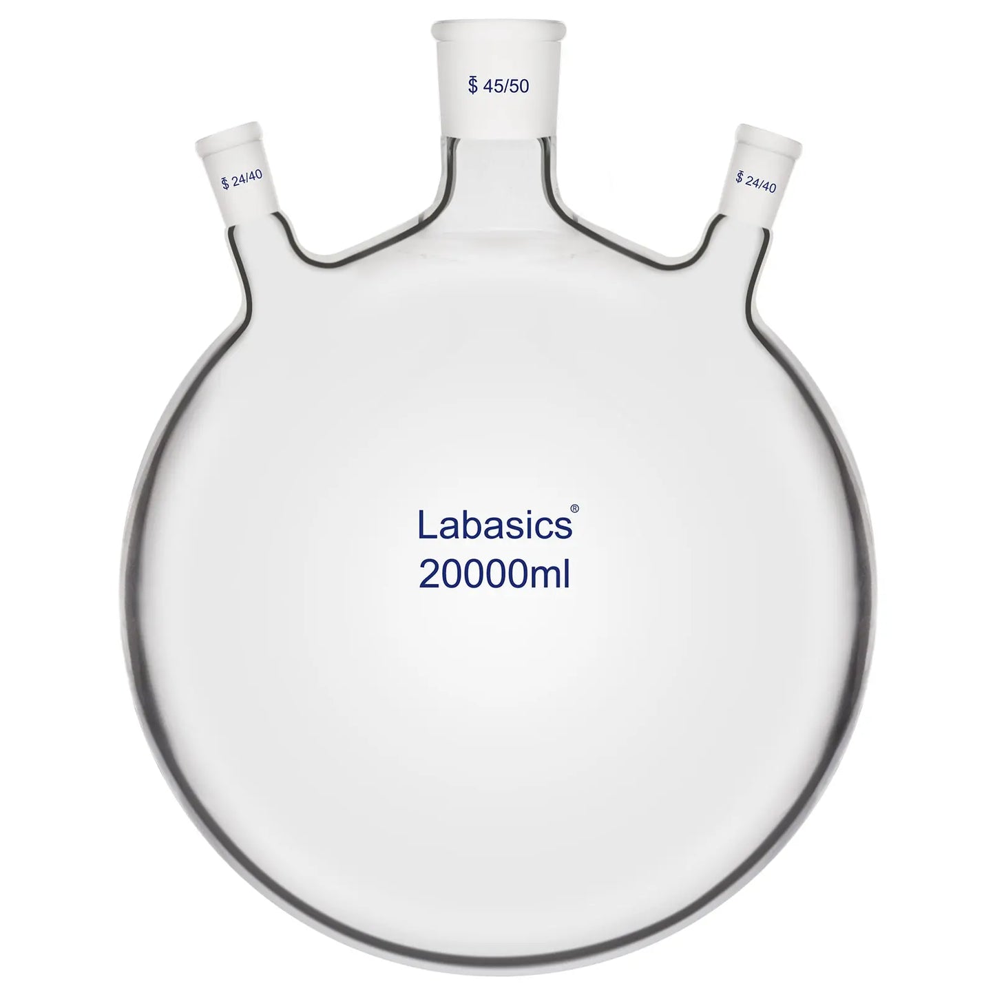20000 ml large capacity 3 neck round bottom glass flask for industrial distillation and reflux.