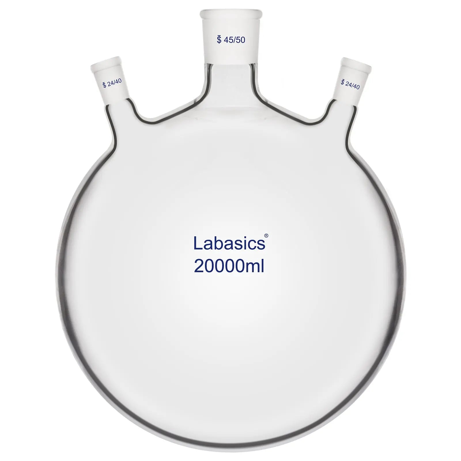 20000 ml large capacity 3 neck round bottom glass flask for industrial distillation and reflux.