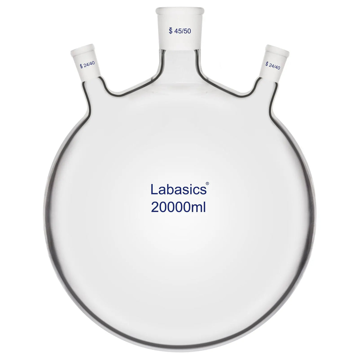 20000 ml large capacity 3 neck round bottom glass flask for industrial distillation and reflux.