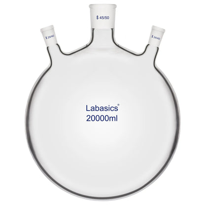 20000 ml large capacity 3 neck round bottom glass flask for industrial distillation and reflux.