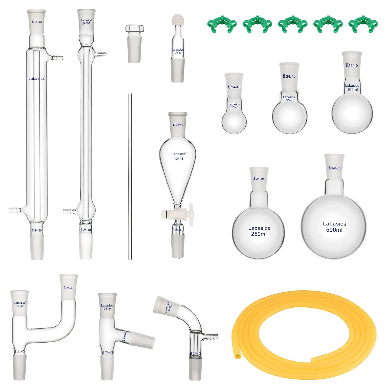 20 Pcs Borosilicate Glass Lab Distillation Apparatus Kit for Essential Oil Extraction Labasics