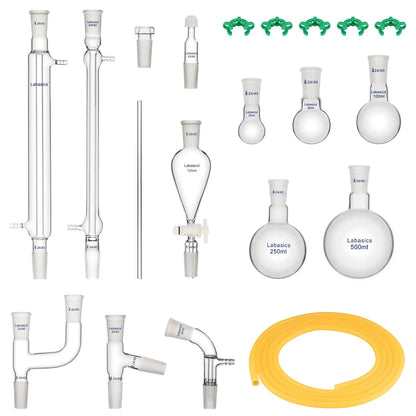 20 Pcs Borosilicate Glass Lab Distillation Apparatus Kit for Essential Oil Extraction Labasics