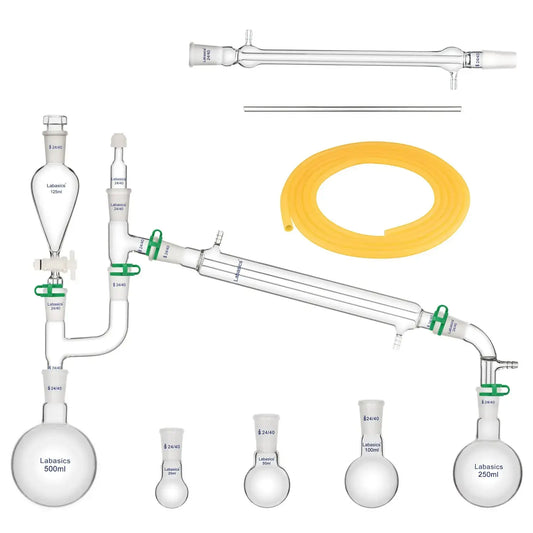 20-piece glass distillation set, borosilicate G3.3, 24/40 joint system, laboratory essential oil extraction apparatus kit