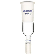Borosilicate glass straight enlarging adapter, 24/40 top outer joint to 14/20 bottom inner joint, reusable for precise laboratory glassware connections
