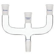 4-way Claisen distillation adapter, 24/40 ground joints, thick borosilicate glass, heavy-duty four-neck connection, reliable sealing for complex laboratory systems