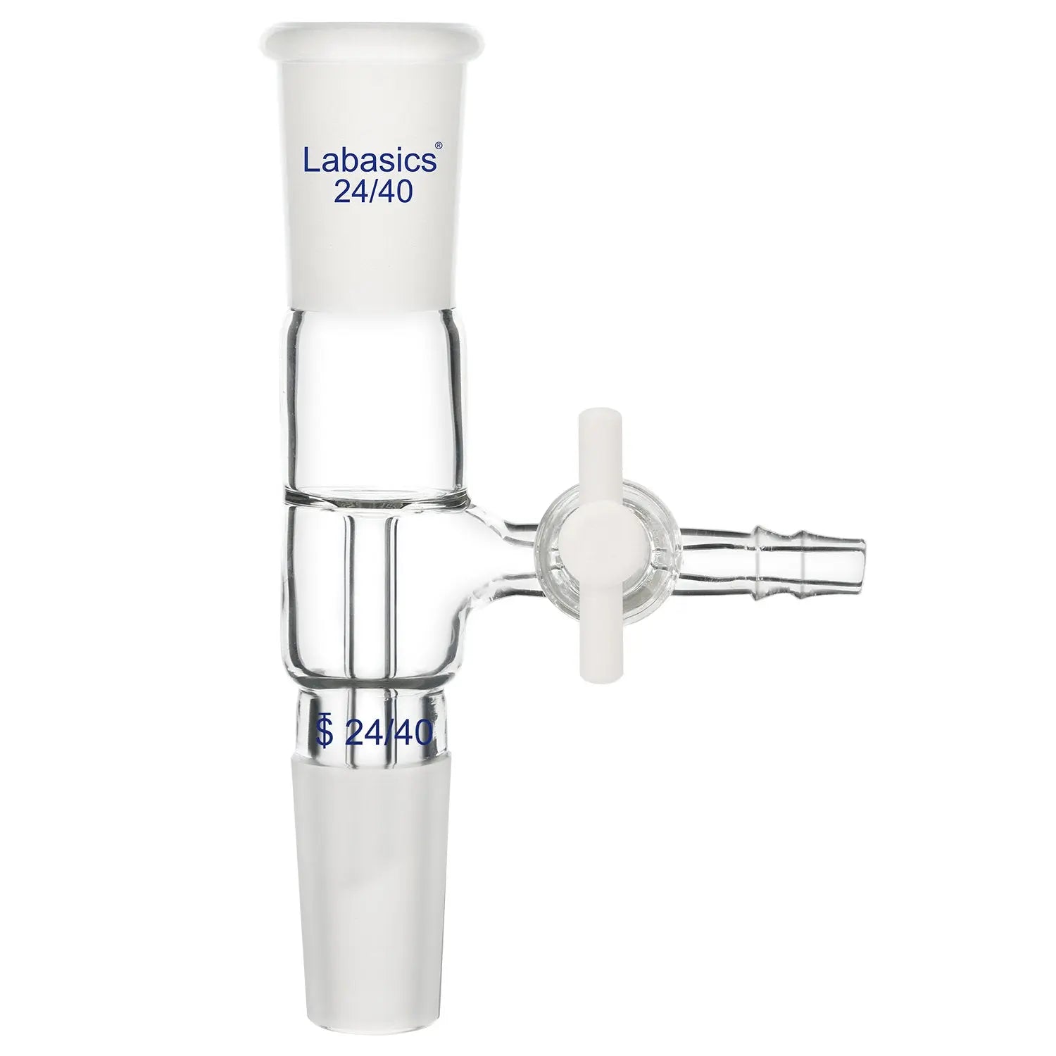 Glass vacuum take-off adapter with 24/40 joint, side PTFE stopcock, heavy-duty and reusable for precise laboratory fluid control