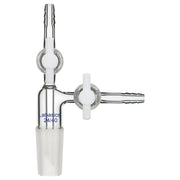 Borosilicate glass vacuum transfer adapter with PTFE valve, 24/40 inner joint, dual hose connections, reusable and chemical-resistant