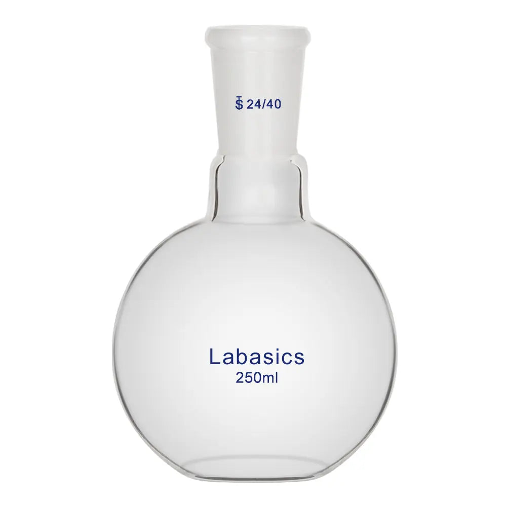 Flat bottom flask, 250 mL, 24/40 joint, borosilicate construction, stable base for chemical reactions and solution preparation