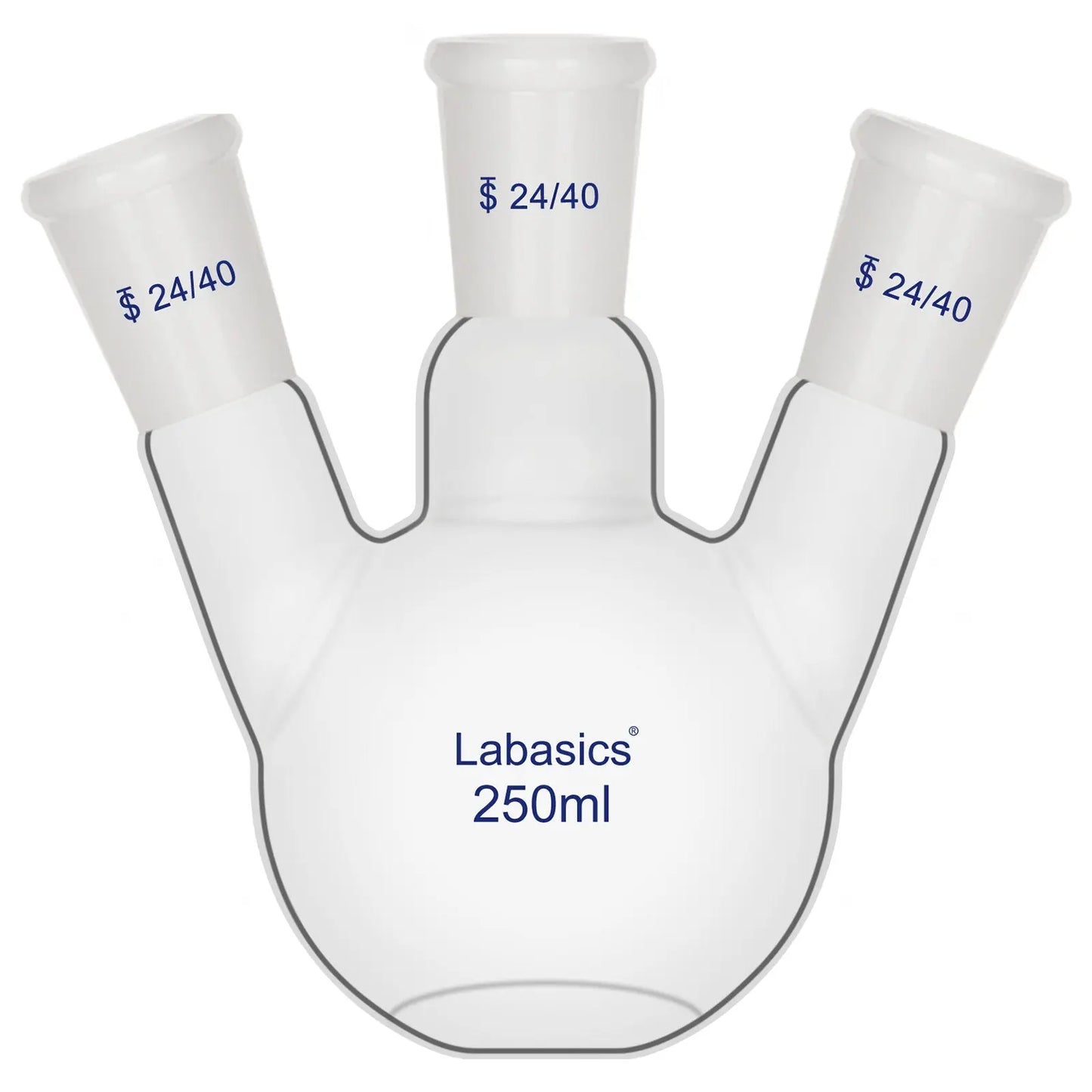 3 neck flat bottom flask 250 ml, standard 24/40 joint laboratory glassware