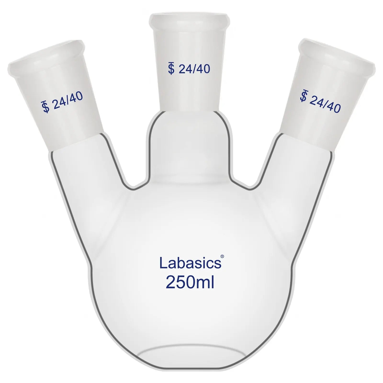 3 neck flat bottom flask 250 ml, standard 24/40 joint laboratory glassware