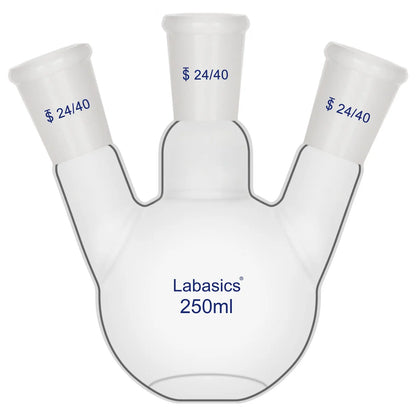 3 neck flat bottom flask 250 ml, standard 24/40 joint laboratory glassware